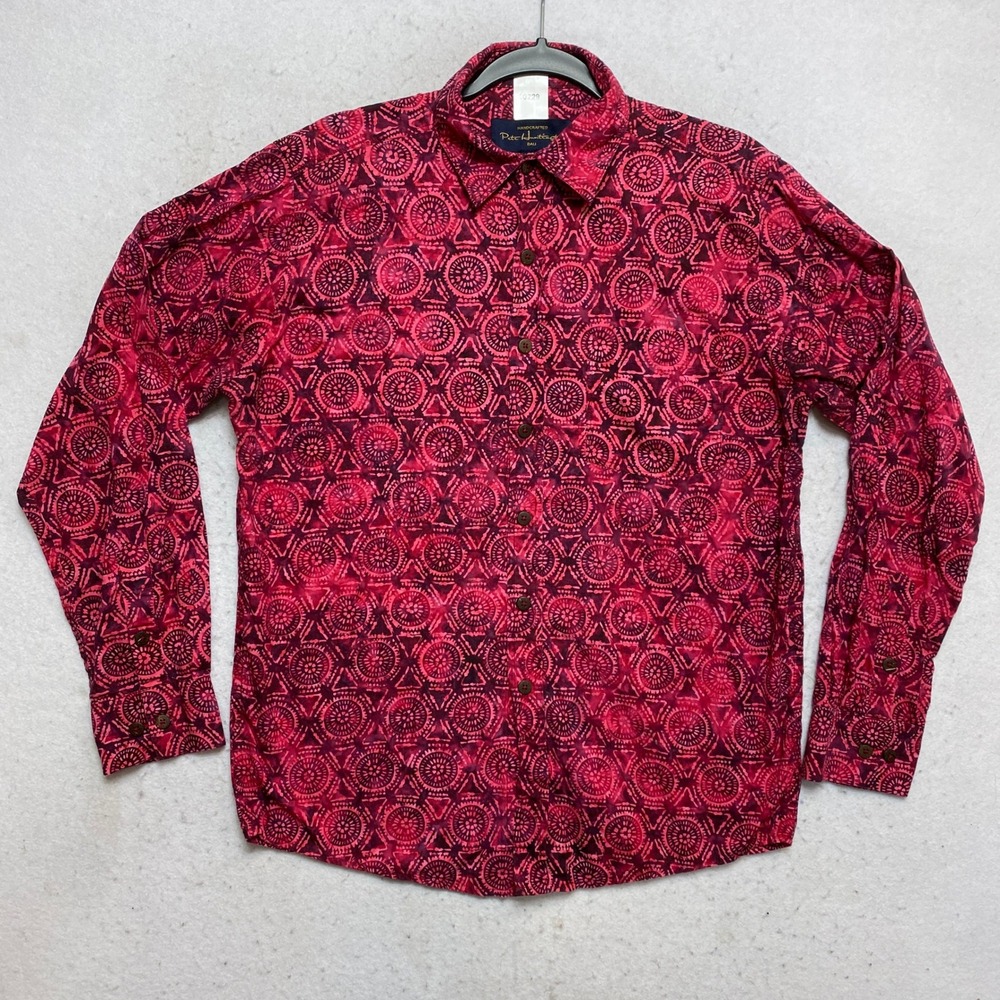 Pete Huntington Shirt Mens Small Red Pink Batik Cotton Button Down